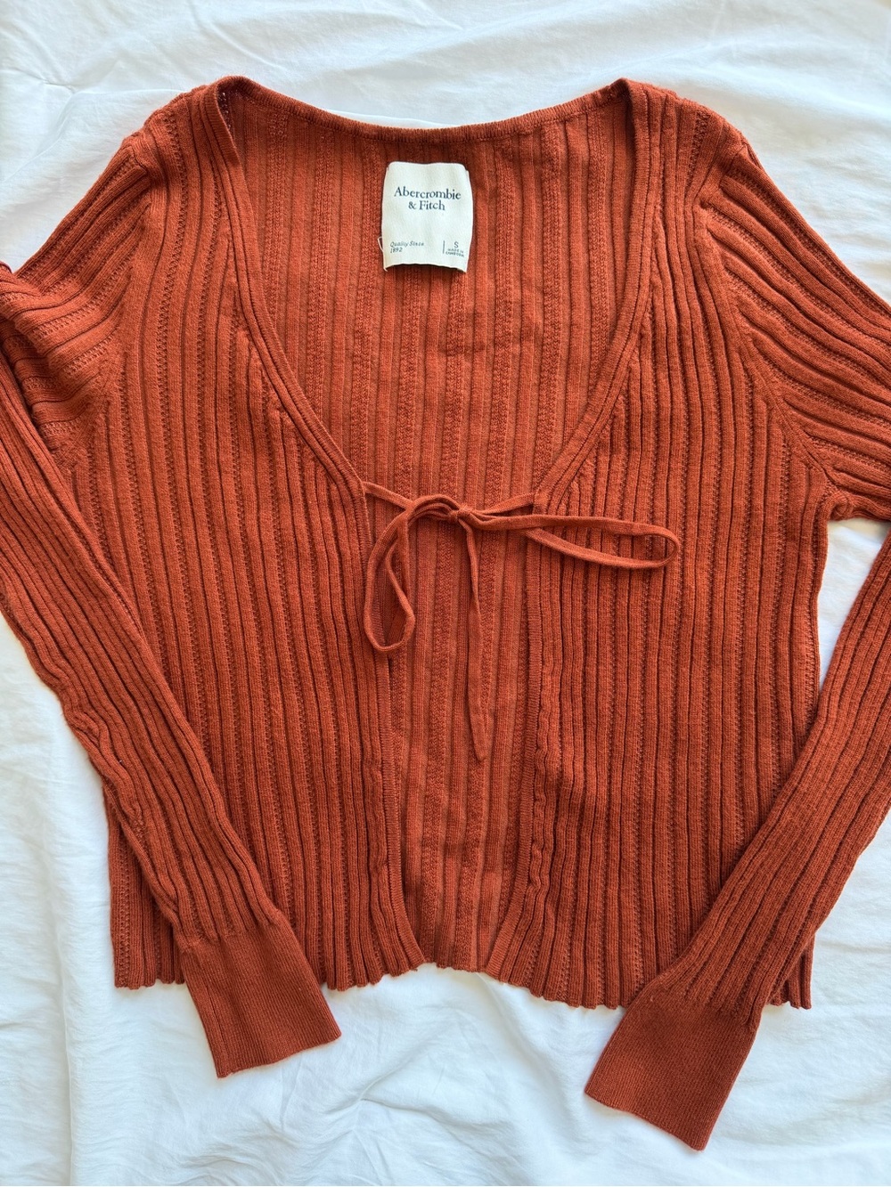 Abercrombie & Fitch Rust Ribbed Tie Front Wrap Cardigan Long Sleeve Top Size S